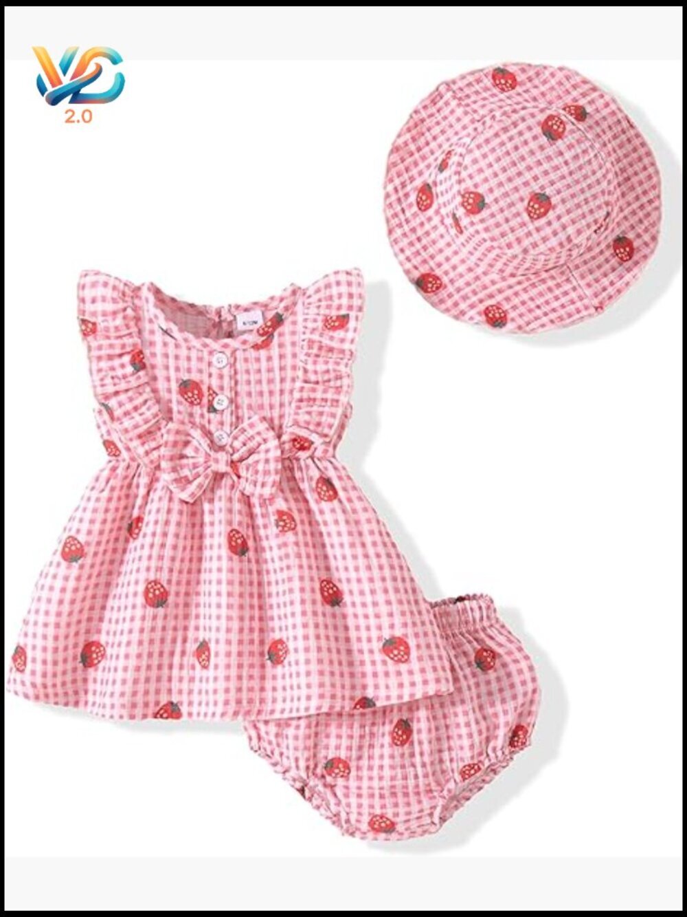 Baby Girl Ruffle Sleeveless Bow Dress with Hat and Bloomers Set